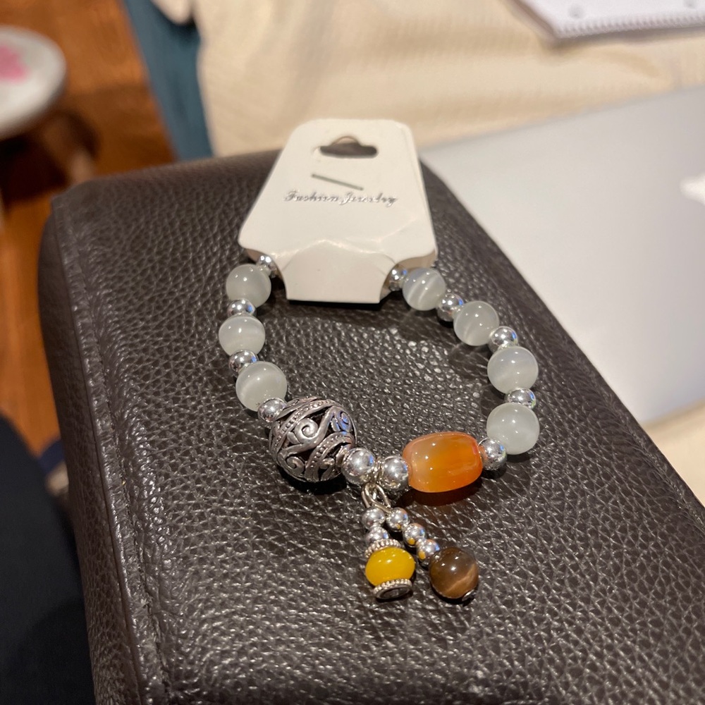 White brown yellow orange glass beads bracelet New